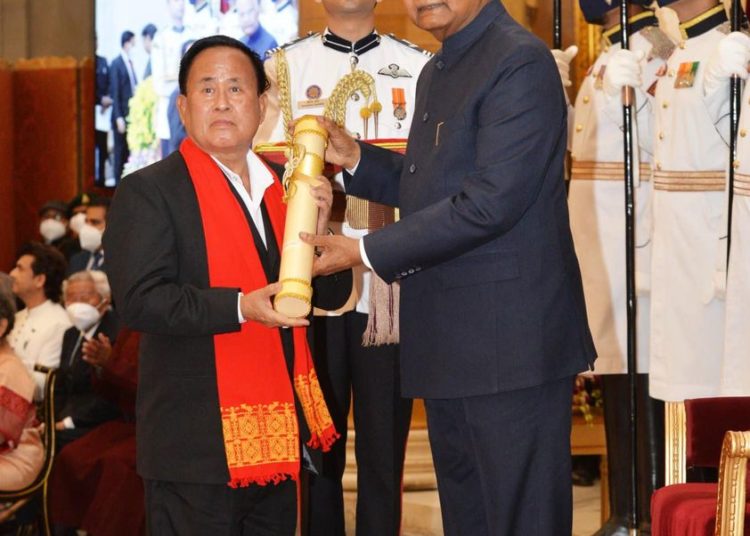 President Ram Nath Kovind presents Padma Shri to Shri Dhaneswar Engti for Literature and Education: