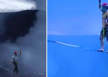 আগ্নেয়গিৰিৰ ওপৰত খালী ভৰিৰে ৰছীৰ ওপৰত খোজ কাঢ়ি গিনিজ ৱৰ্ল্ড ৰেকৰ্ডত অভিলেখ ৰচিলে দুই সাহসিক যুৱকেঃ