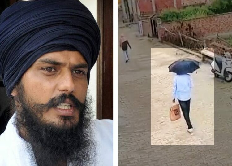 Amritpal Singh I চিচিটিভিৰ দৃষ্টিৰ পৰা হাত সাৰিবলৈ মূৰত ছাতি লৈ পলায়ন অমৃতপালৰ